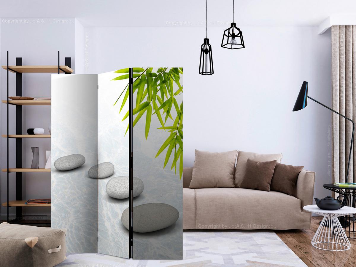 Paravan Stoic Calm, 3-Delni, Dvostranski - zelena/svetlo siva, Basics, tekstil/les (135/172/3cm) - artgeist