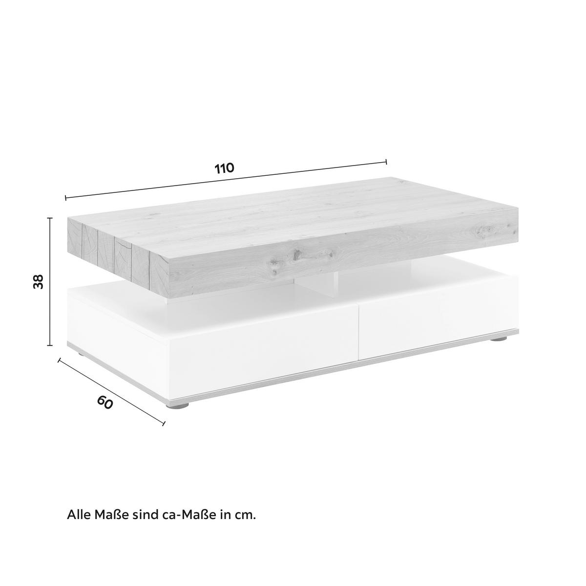 Klubska Miza Cara, Bela, Hrast, 2 Predala - barve hrasta/bela, Moderno (110/60/38cm) - Bessagi Home