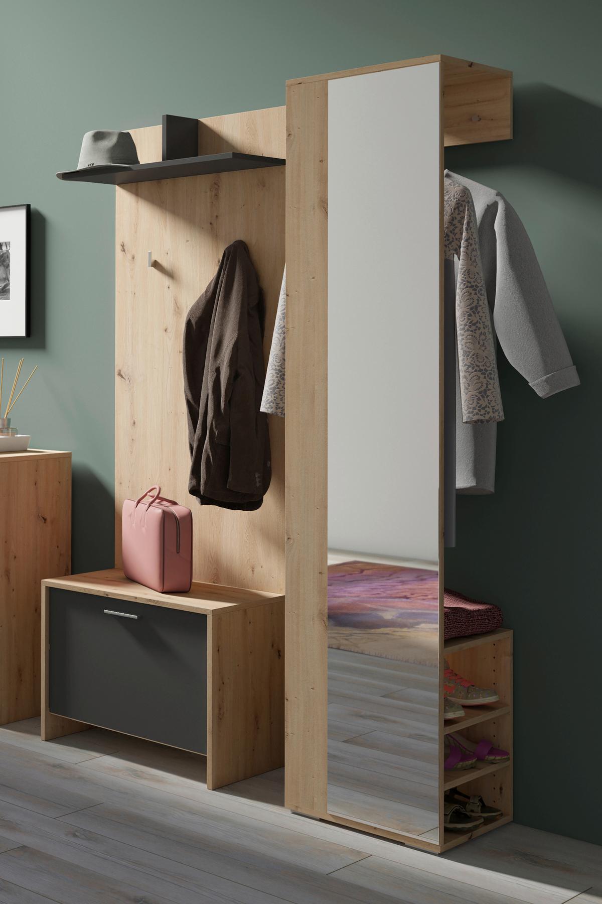 Garderobe Ben 3-tlg. Eiche Artisan/Anthrazit - Anthrazit/Eiche Artisan, Design, Holzwerkstoff (40/184/35cm) - MID.YOU