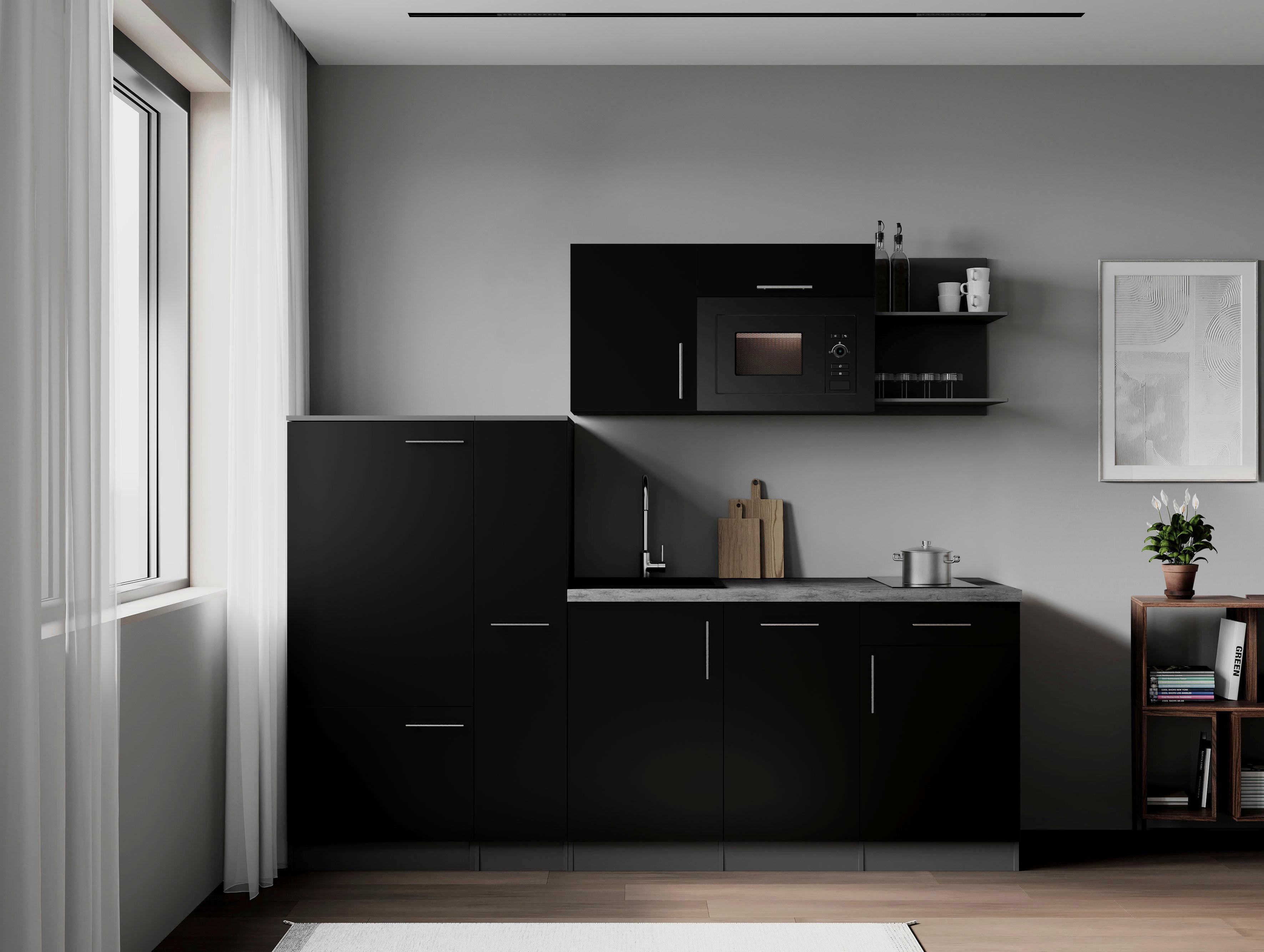 Küchenblock Oliver m. Geräten Schwarz - Schwarz/Grau, Trend, Holzwerkstoff/Metall (235cm) - Respekta
