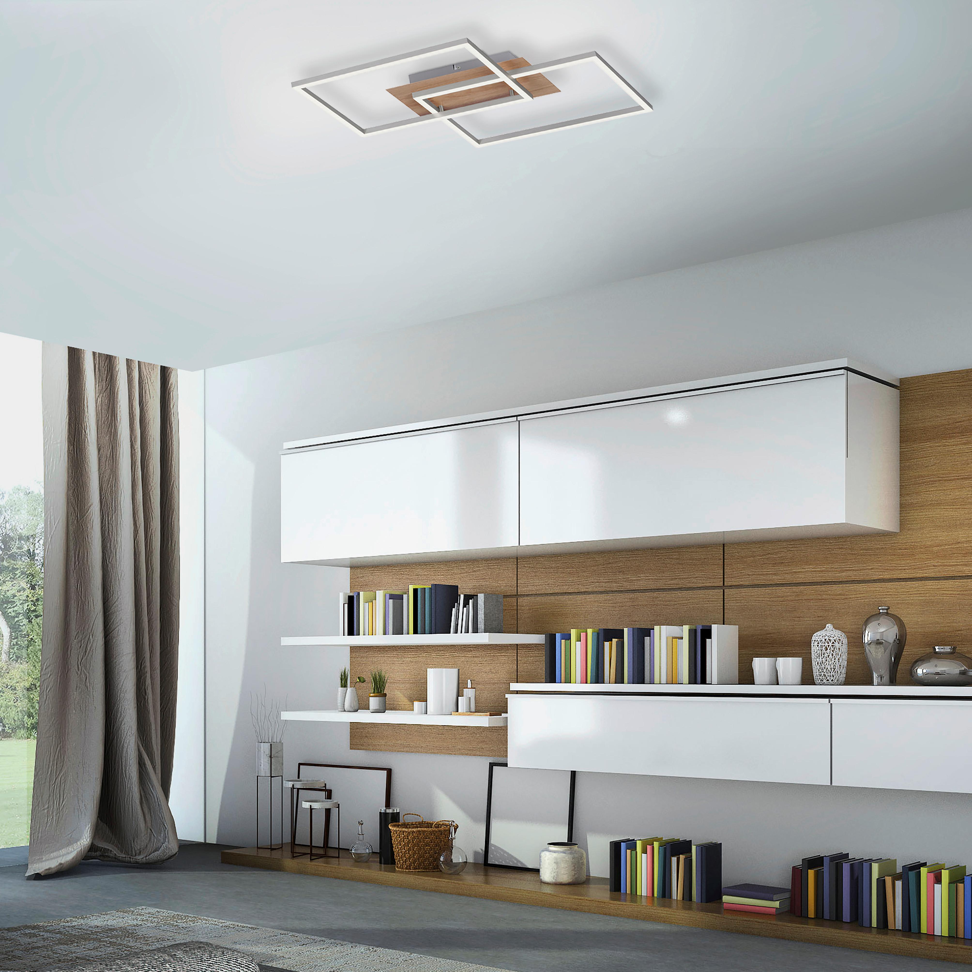 LED-Deckenleuchte Iven max. 35 Watt - Eichefarben/Nickelfarben, Natur, Kunststoff/Metall (50,4/42/7cm)
