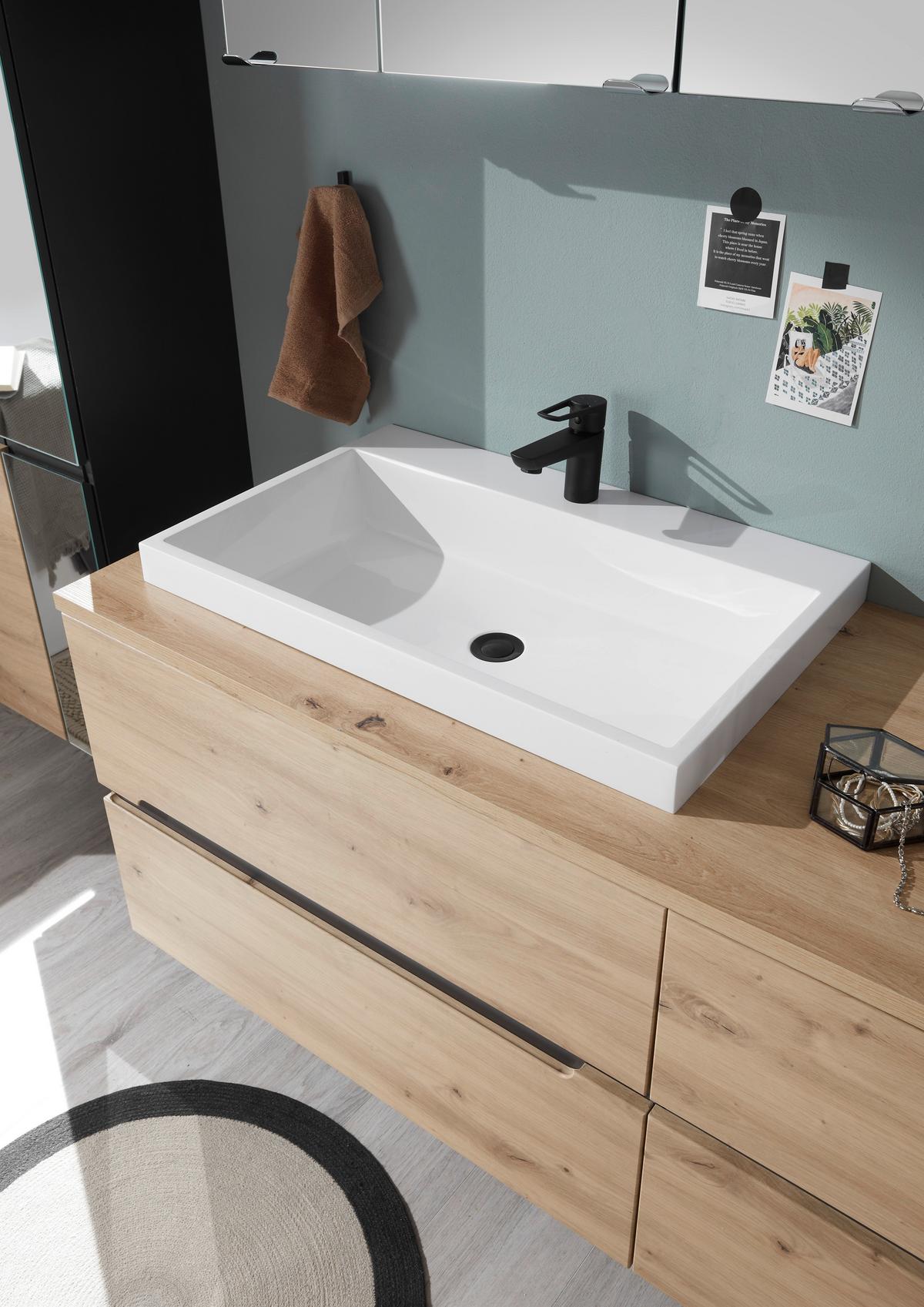 Waschbeckenunterschrank Memphis Grau/Eiche Artisan - Eiche Artisan/Weiß, MODERN, Holzwerkstoff/Stein (110/54/53cm) - Mömax