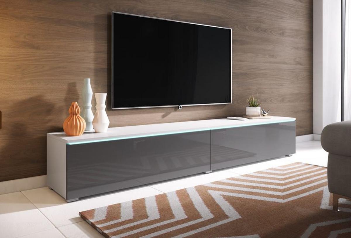 Lowboard ca. 180x30 cm mit LED Grau/Weiß - Grau Hochglanz/Weiß, LIFESTYLE, Holzwerkstoff/Kunststoff (180/30/33cm) - P & B