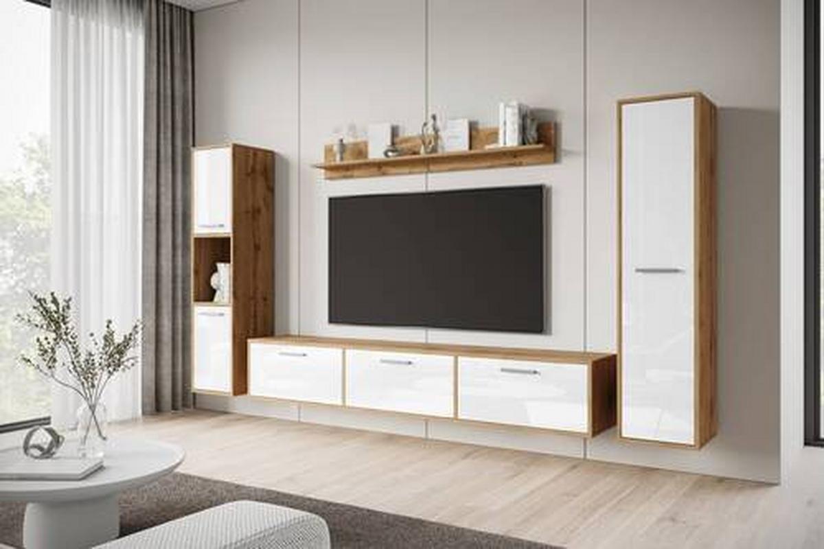 WOHNWAND BOGOTA XL WOTAN EICHE/WEISS - Weiß Hochglanz/Eiche Wotan, Basics, Holzwerkstoff/Kunststoff (240/130/31cm) - MID.YOU