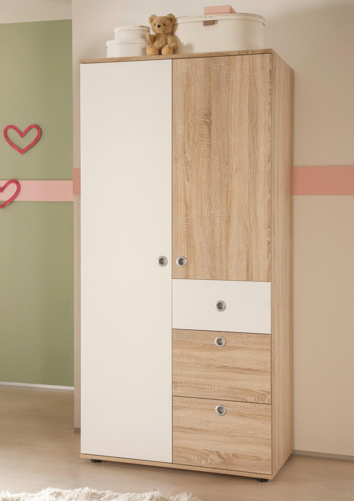 Omara S Klasičnimi Vrati Wiki Baby, Hrast, Bela, Š. 90cm - bela/barve aluminija, Konvencionalno, umetna masa/leseni material (90/191/53cm)