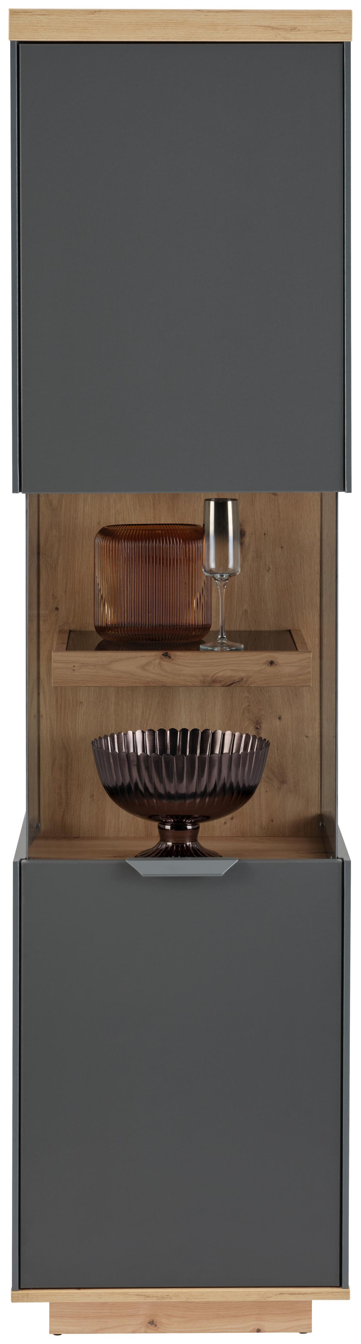 Vitrină JAKE - stejar Artisan/antracit, Trend, sticlă/material pe bază de lemn (45,7/187/38cm) - Modern Living