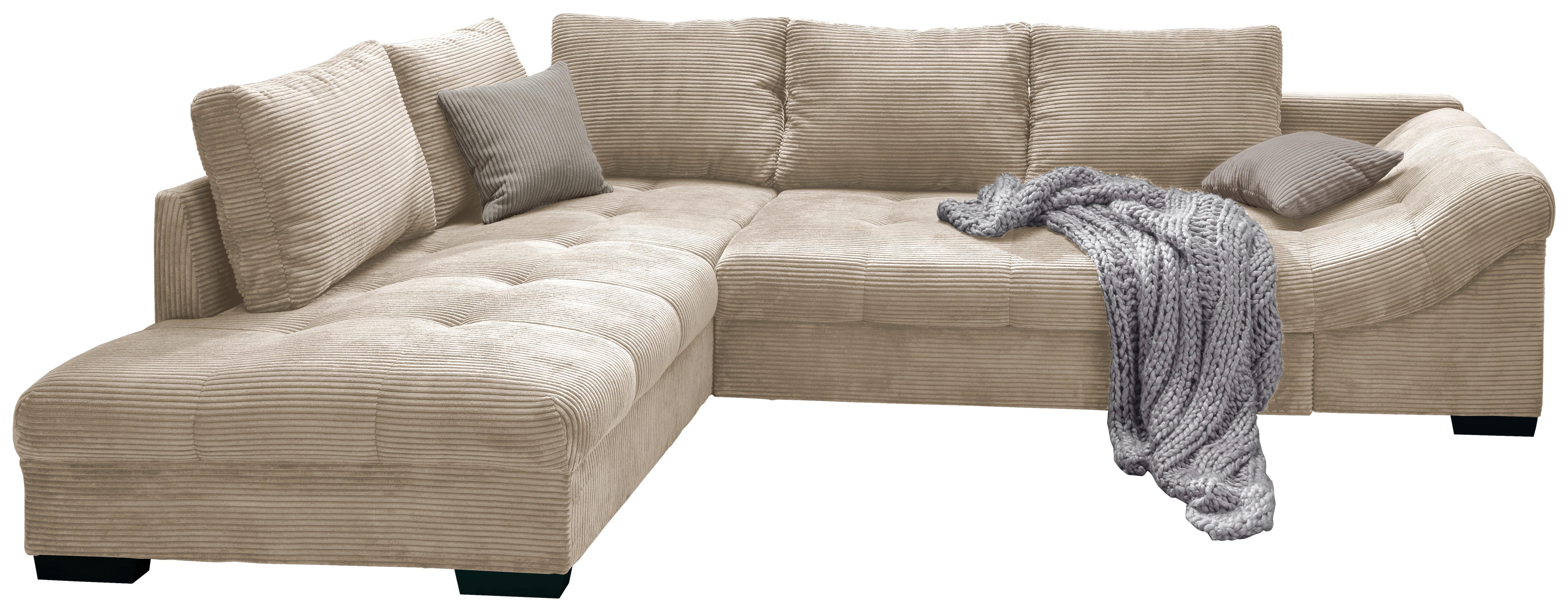Wohnlandschaft Alvito Beige Cord - Beige/Schwarz, Design, Holz/Textil (202/298cm) - MID.YOU