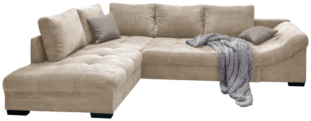 Sedežna Garnitura Alvito, Bež, Žamet, Ležišče - siva/črna, Design, tekstil/les (202/298cm) - MID.YOU