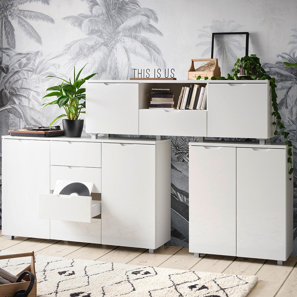 Sideboard Roy in Weiss Hochglanz - Silberfarben/Weiß, MODERN, Holzwerkstoff/Kunststoff (150/95/38cm) - Mömax