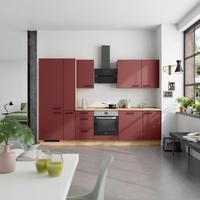 Küchenblock Easytouch High m. Geräten Dunkelrot - Eichefarben/Schwarz, MODERN, Holzwerkstoff/Metall (300cm) - Nobilia
