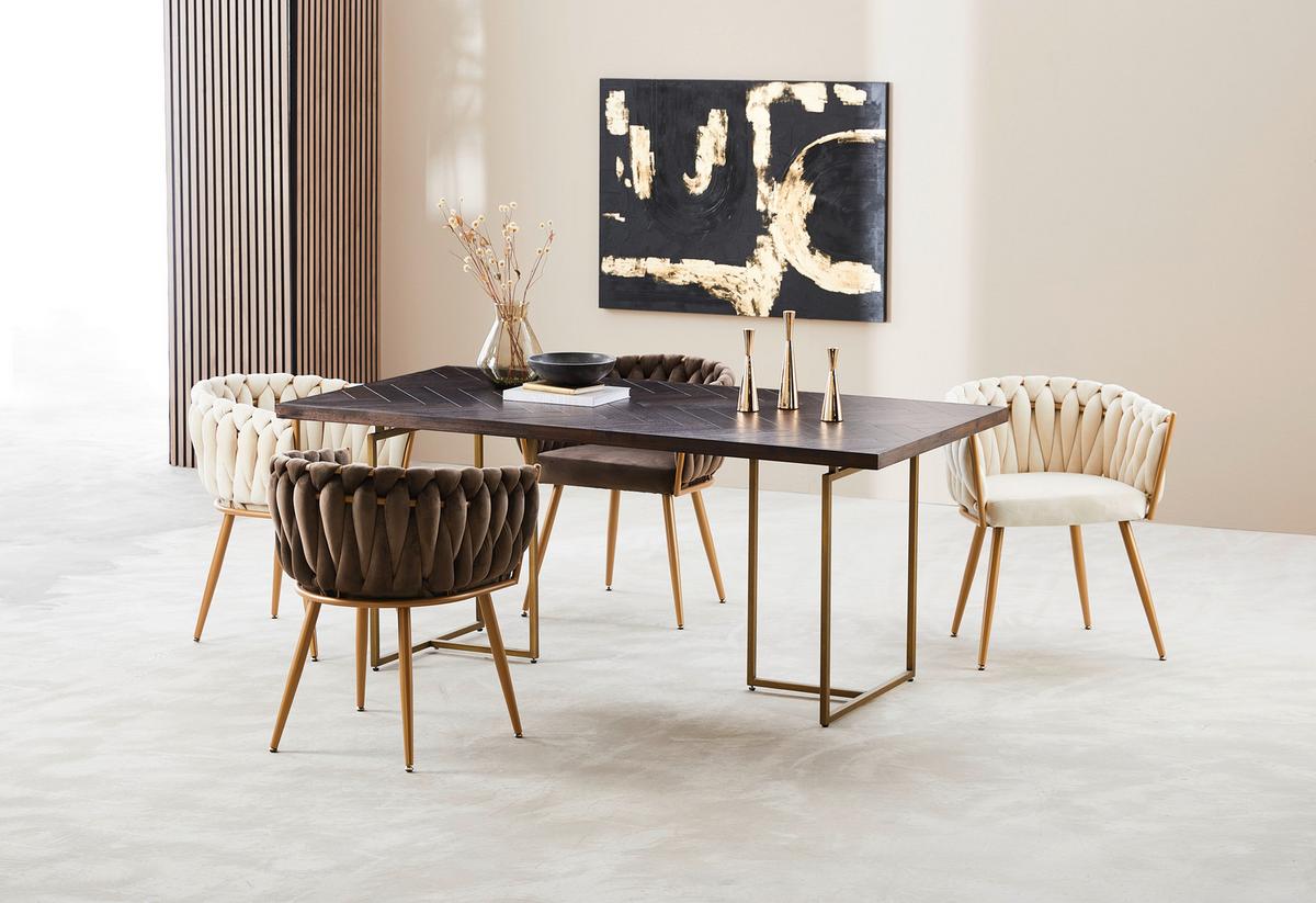 KRZESŁO Z PODŁOKIETNIKAMI WEAVY   -AMBIA HOME- - kolor złoty/brązowy, Lifestyle, metal/tkanina (60/78/55cm) - Ambia Home