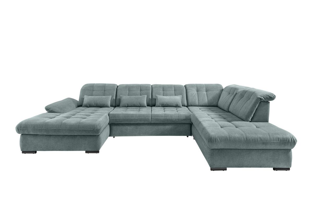 Wohnlandschaft Rigatti Blau Chenille mit Bettkasten - Blau/Schwarz, MODERN, Textil/Metall (184/387/252cm) - Livetastic