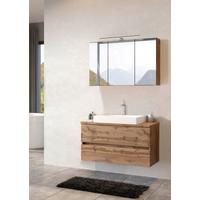 Badezimmer Pienza mit LED 3-türig ca. 100 cm Eiche Wotan - Eiche Wotan/Weiß, MODERN, Keramik/Holzwerkstoff (100cm) - Held