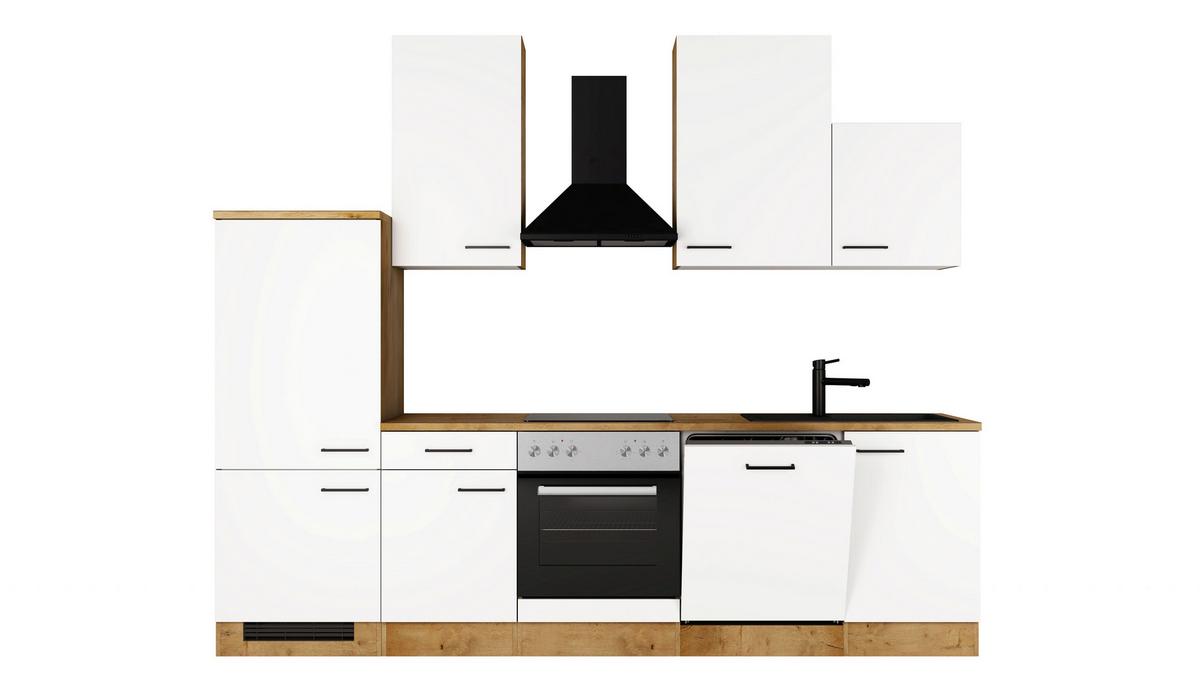 Küchenblock Avila m. Geräten Magnolie - Eichefarben/Magnolie, Trend, Holzwerkstoff/Metall (280cm) - FlexWell