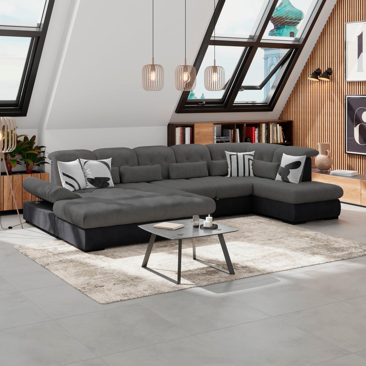 Sedežna Garnitura Madera - črna/antracit, Konvencionalno, umetna masa/tekstil (190/358/212cm)