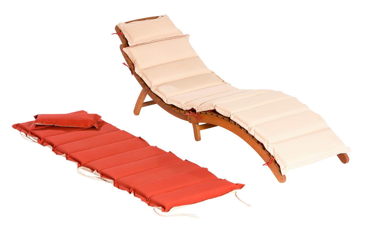 Gartenliege Ipanema Holz inkl. Auflage in Rot - Eukalyptusholzfarben/Beige, KONVENTIONELL, Holz/Textil - Gardenson