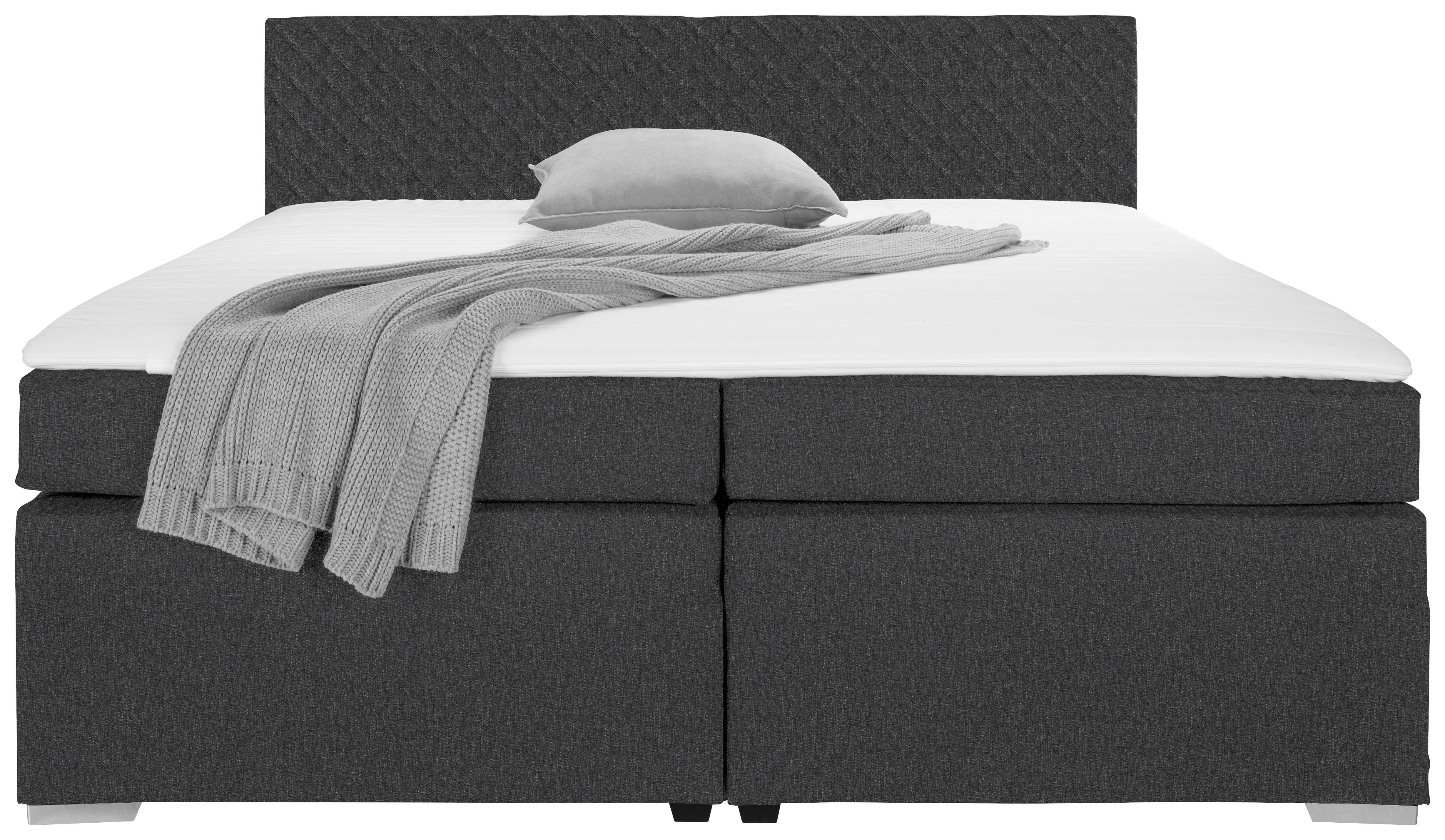 Boxspringbett Mali New in Grau ca. 180x200cm - Chromfarben/Grau, KONVENTIONELL, Textil (180/200cm) - Based