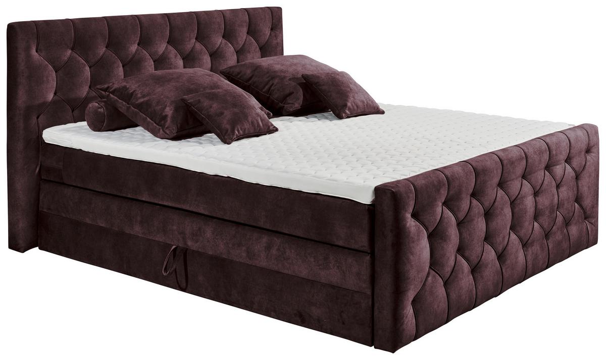 Boxspringbett Cashfield 8 ca. 180x200 cm Aubergine - Aubergine/Schwarz, MODERN, Holzwerkstoff/Kunststoff (180/200cm) - MID.YOU