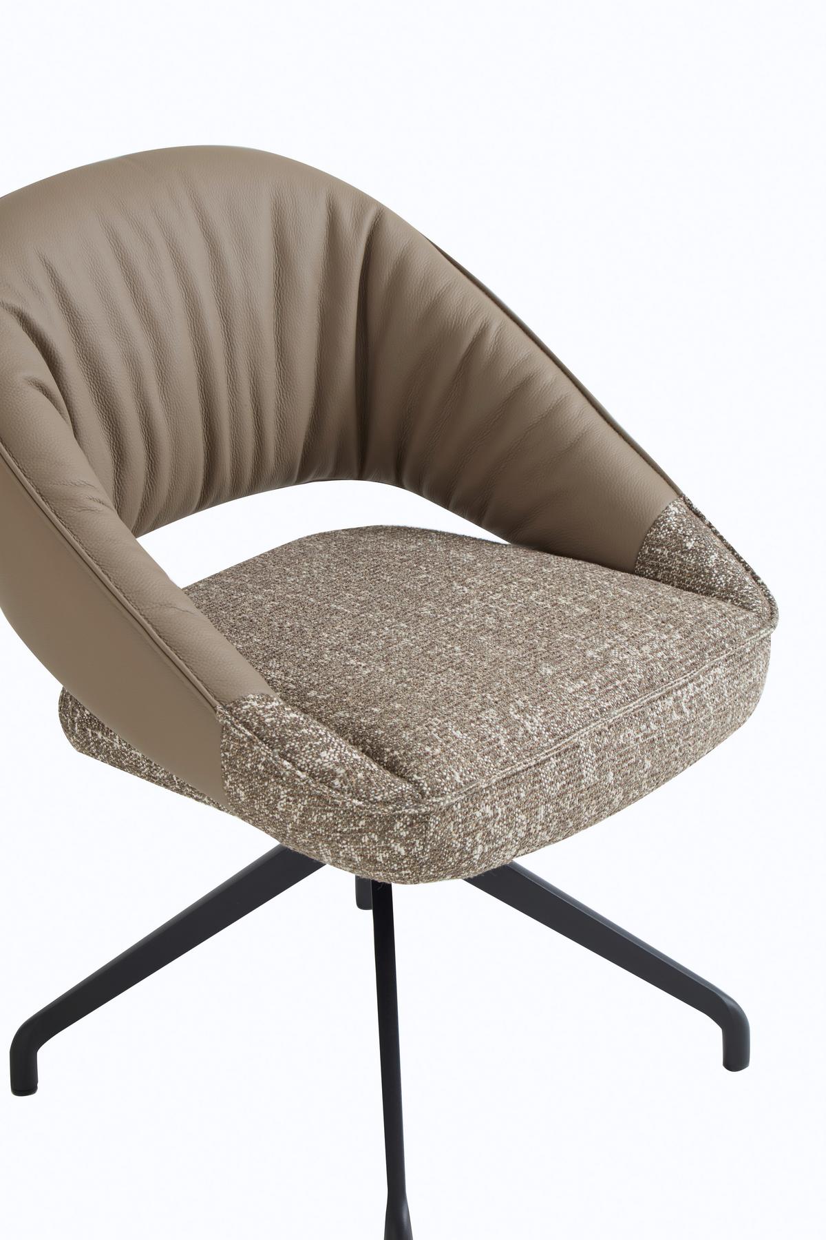 KRZESŁO Z PODŁOKIETNIKAMI NALA -EXKLUSIV- - beżowy/czarny, Design, skóra/metal (61/81/66cm) - Dieter Knoll