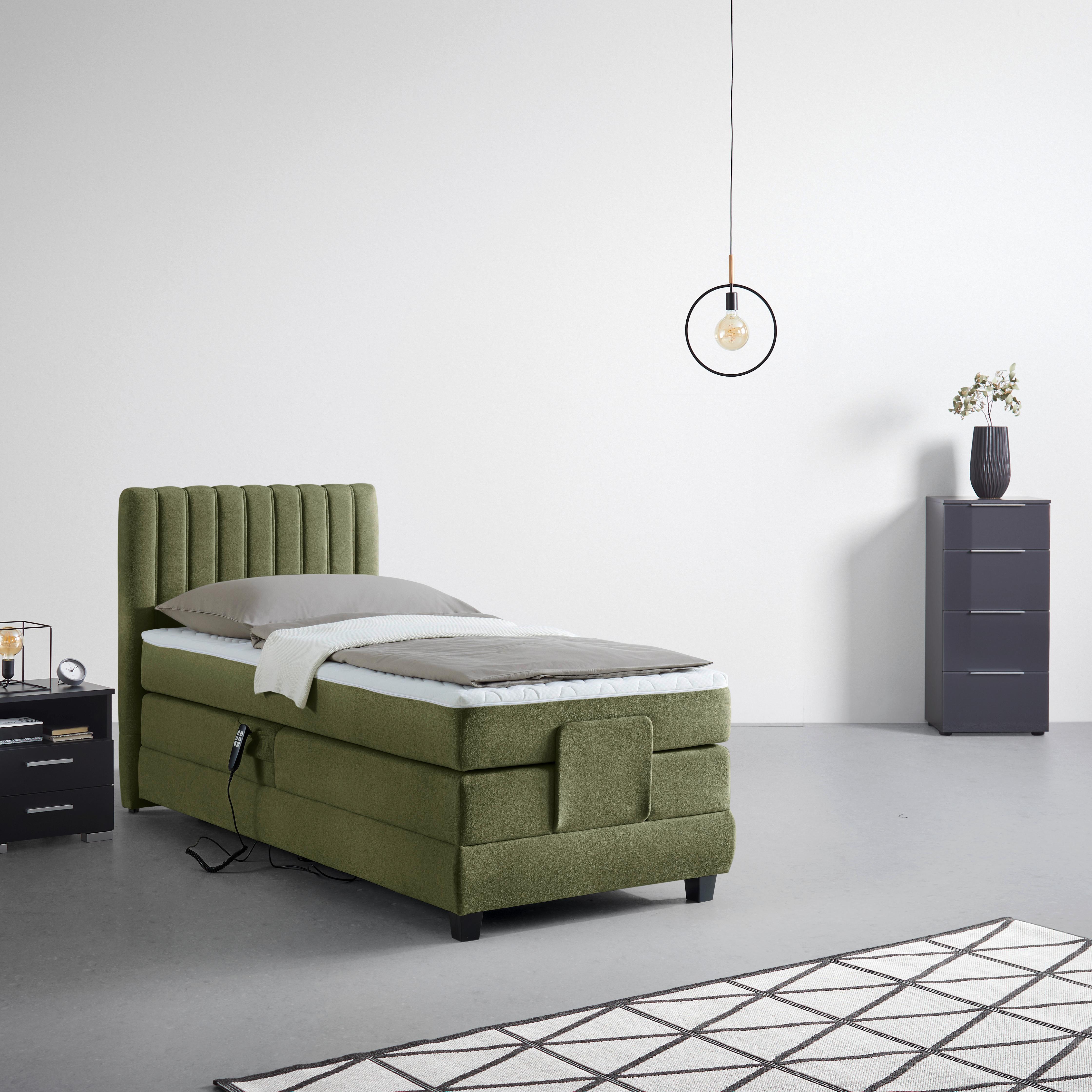 Boxspringbett Dixon Olivgrün ca. 90x200cm - Schwarz/Olivgrün, Konventionell, Holz/Holzwerkstoff (90/200cm) - Premium Living