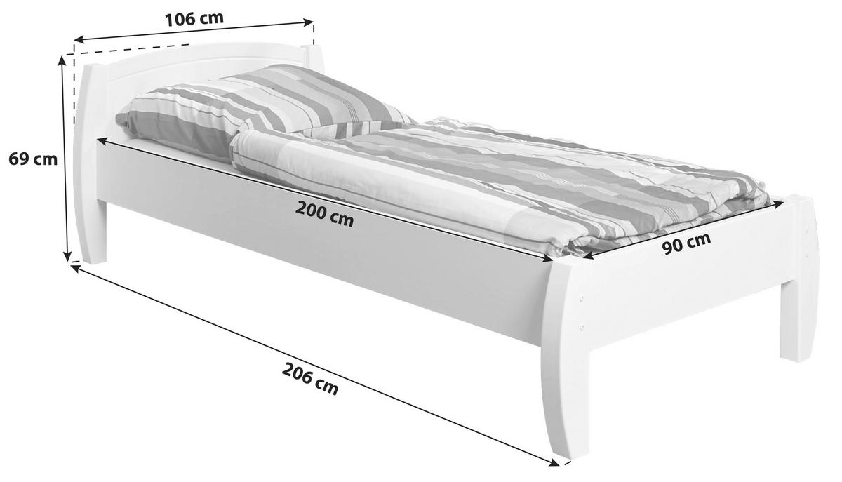 Postelja Jasmin, Bela, Masivno, 90x200 - bela, Konvencionalno, les (90/200cm) - MID.YOU