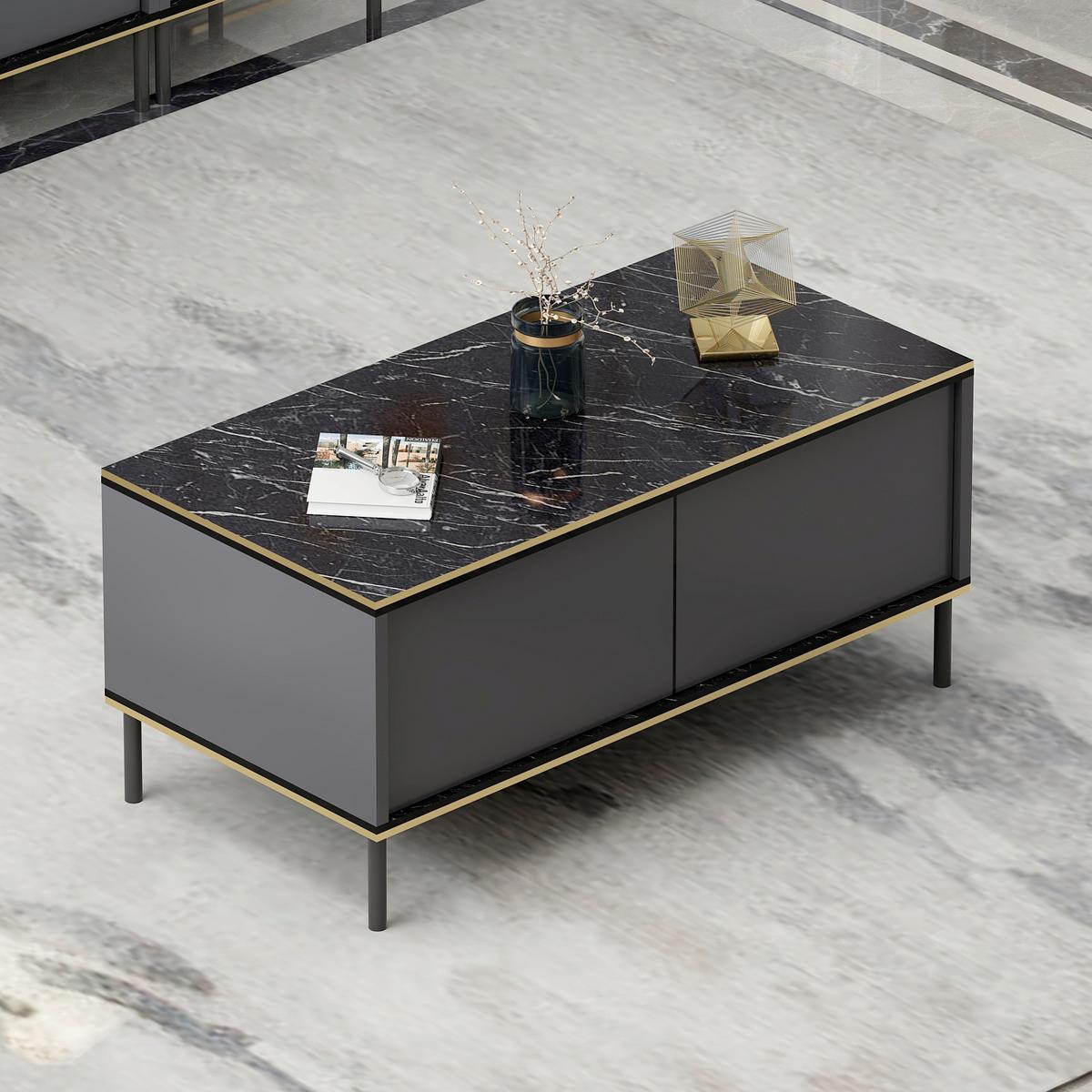 Couchtisch Imaj Couchtisch - Anthrazit/Schwarz, Design, Holzwerkstoff/Metall (90/45/40cm) - Livetastic