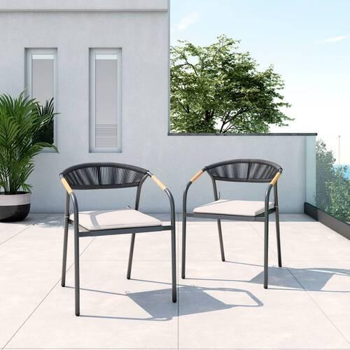 Gartensessel Benicio Grau Polywood/Textilene 2er-Set - Dunkelgrau/Naturfarben, MODERN, Kunststoff/Textil (56/80/64cm) - Bessagi Garden