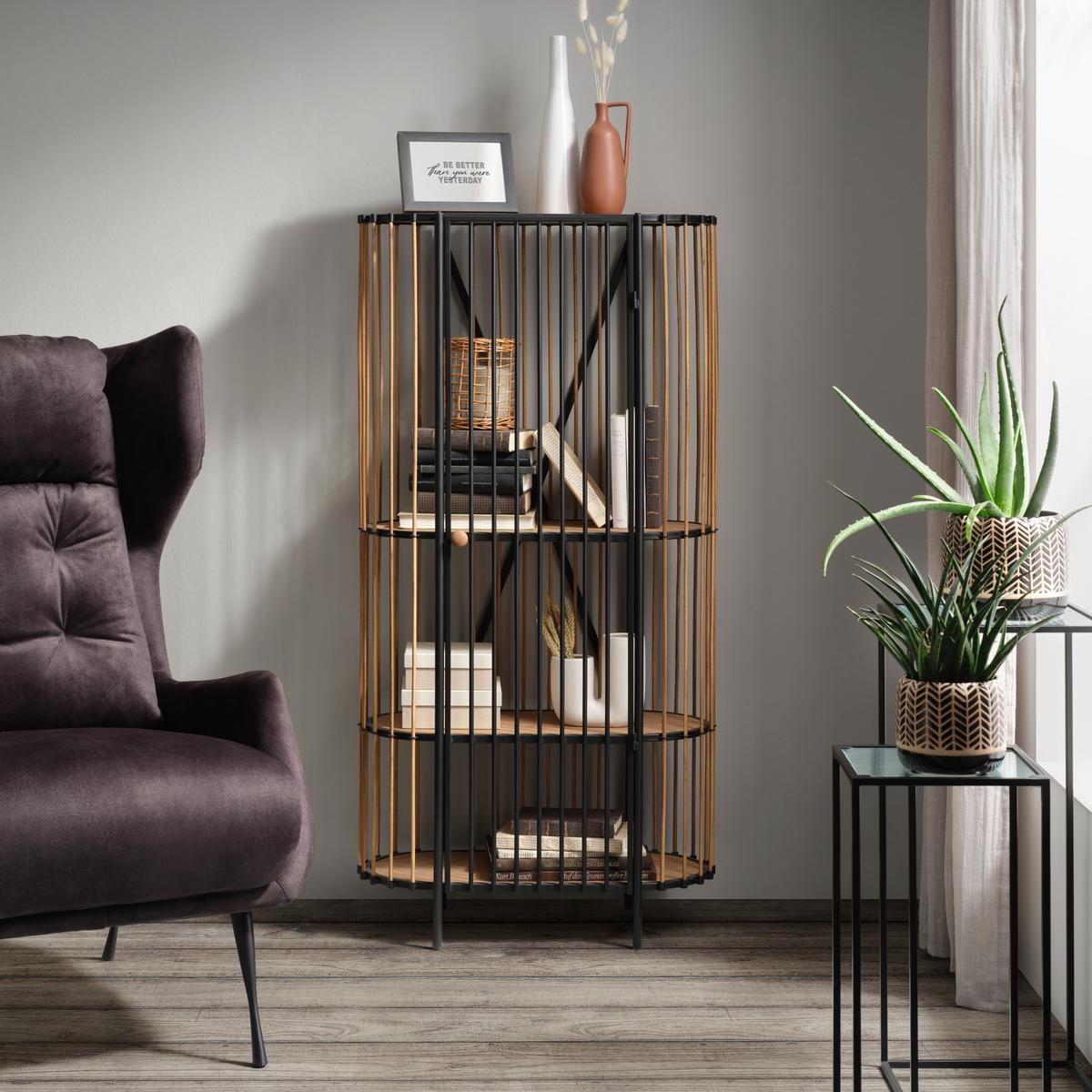 Polc Bamboo - natúr/fekete, Lifestyle, faalapú anyag/természetes anyagok (67/132/32cm) - Premium Living