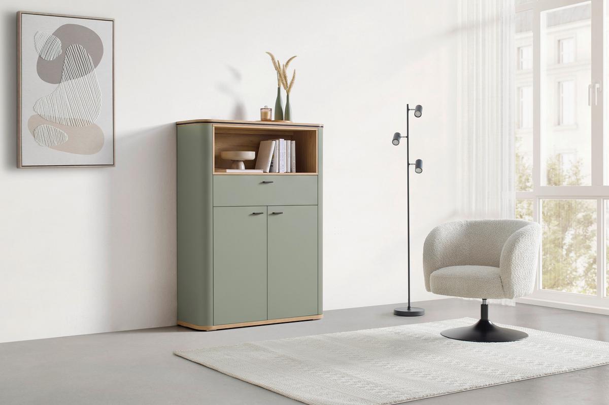 Highboard Lagos Salbeigrün/Eiche Artisan - Salbeigrün/Anthrazit, MODERN, Holzwerkstoff/Kunststoff (109,2/148,3/37,5cm) - Premium Living