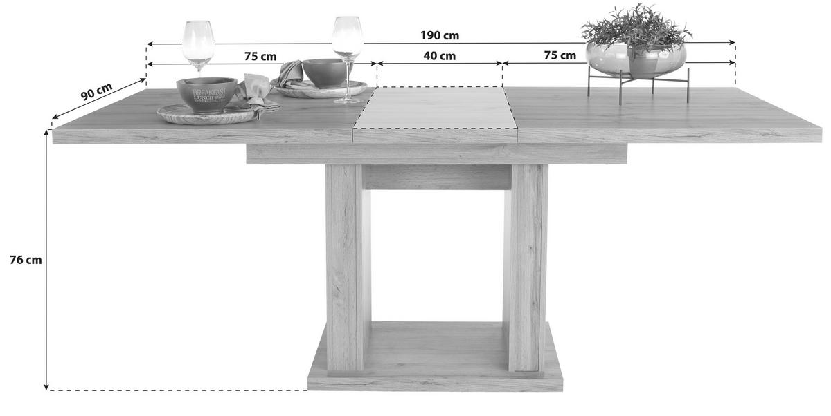 Raztegljiva Miza Patrik, Barva Hrasta, 150-190x90 - barve hrasta, Konvencionalno, leseni material (150 (190)/76/90cm)