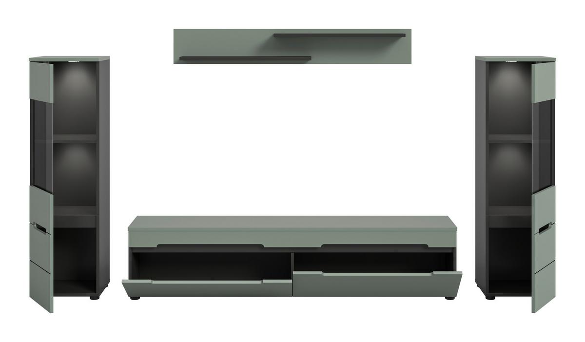 Dnevni Regal Canu, Sivozelena, Osvetlitev, 4-Delni - siva/črna, Design, umetna masa/leseni material (272/141/33cm) - Livetastic