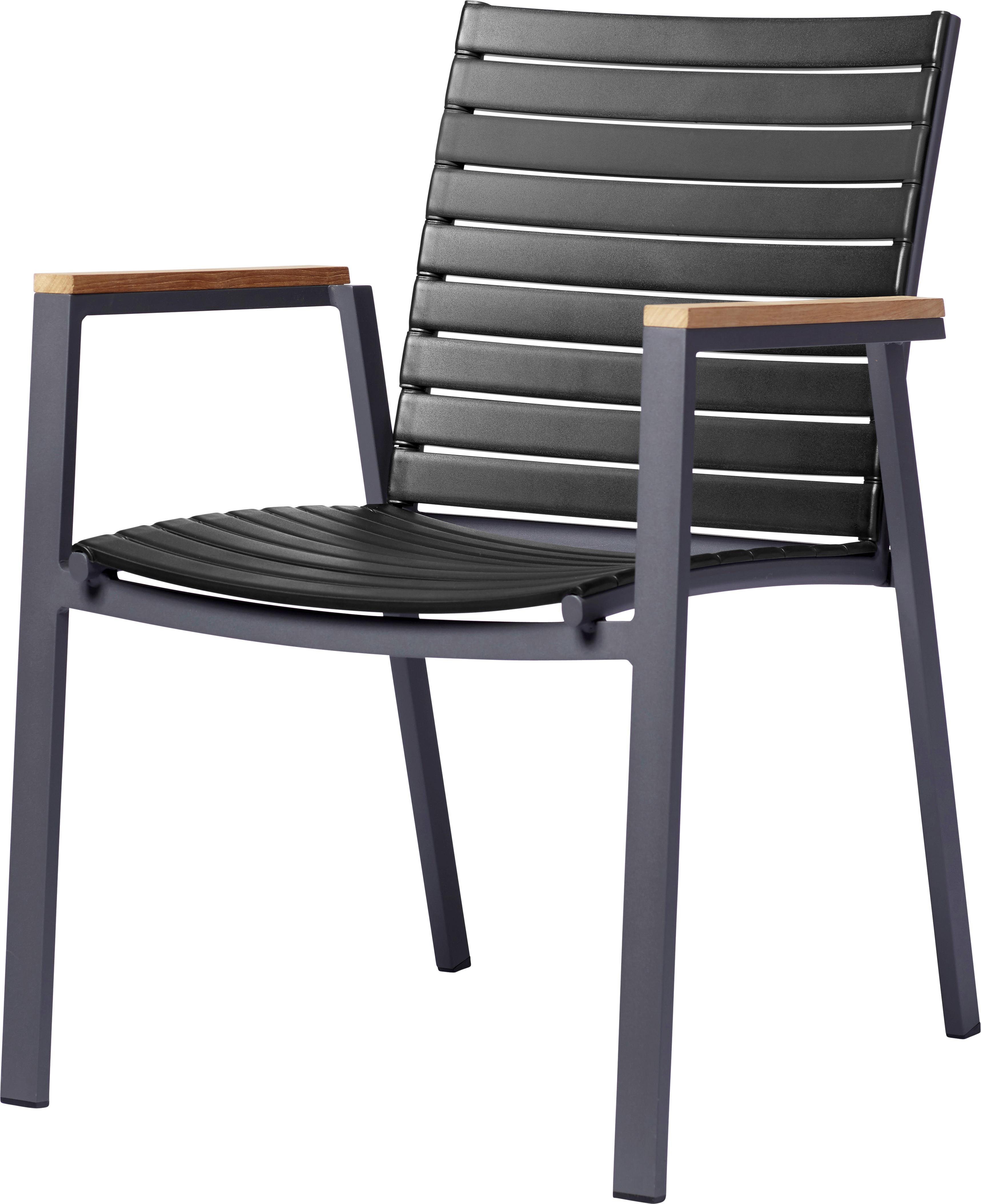 Gartensessel Mood Extreme Anthrazit/Teakholz stapelbar - Anthrazit/Schwarz, KONVENTIONELL, Holz/Kunststoff (56,5/84/62cm) - Gardenson