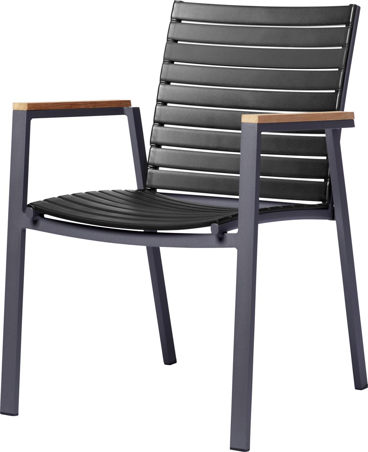 Gartensessel Mood Extreme Anthrazit/Teakholz stapelbar - Anthrazit/Schwarz, KONVENTIONELL, Holz/Kunststoff (56,5/84/62cm) - Gardenson