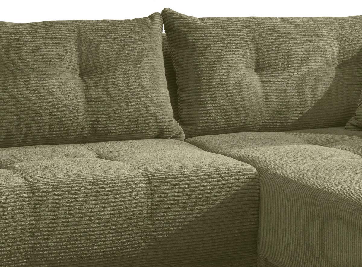 Wohnlandschaft Restato Olivgrün Cord - Schwarz/Olivgrün, MODERN, Holz/Textil (246/177cm) - MID.YOU