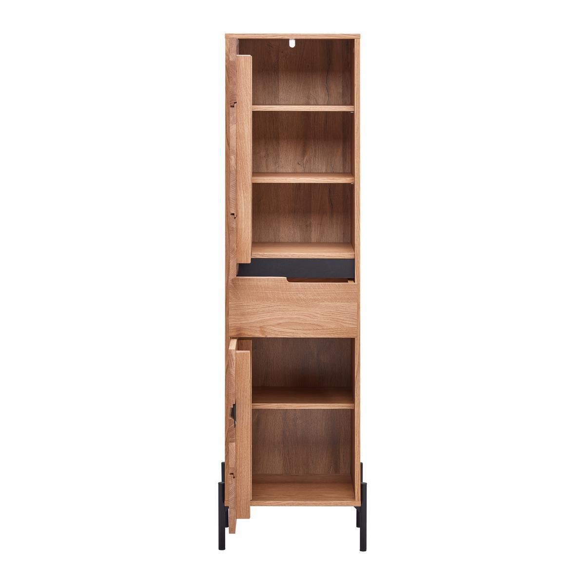 Hochschrank Avanto Eichefarben/Schwarz - Schwarz, Natur, Holz/Metall (43/160/35cm) - ecoTree