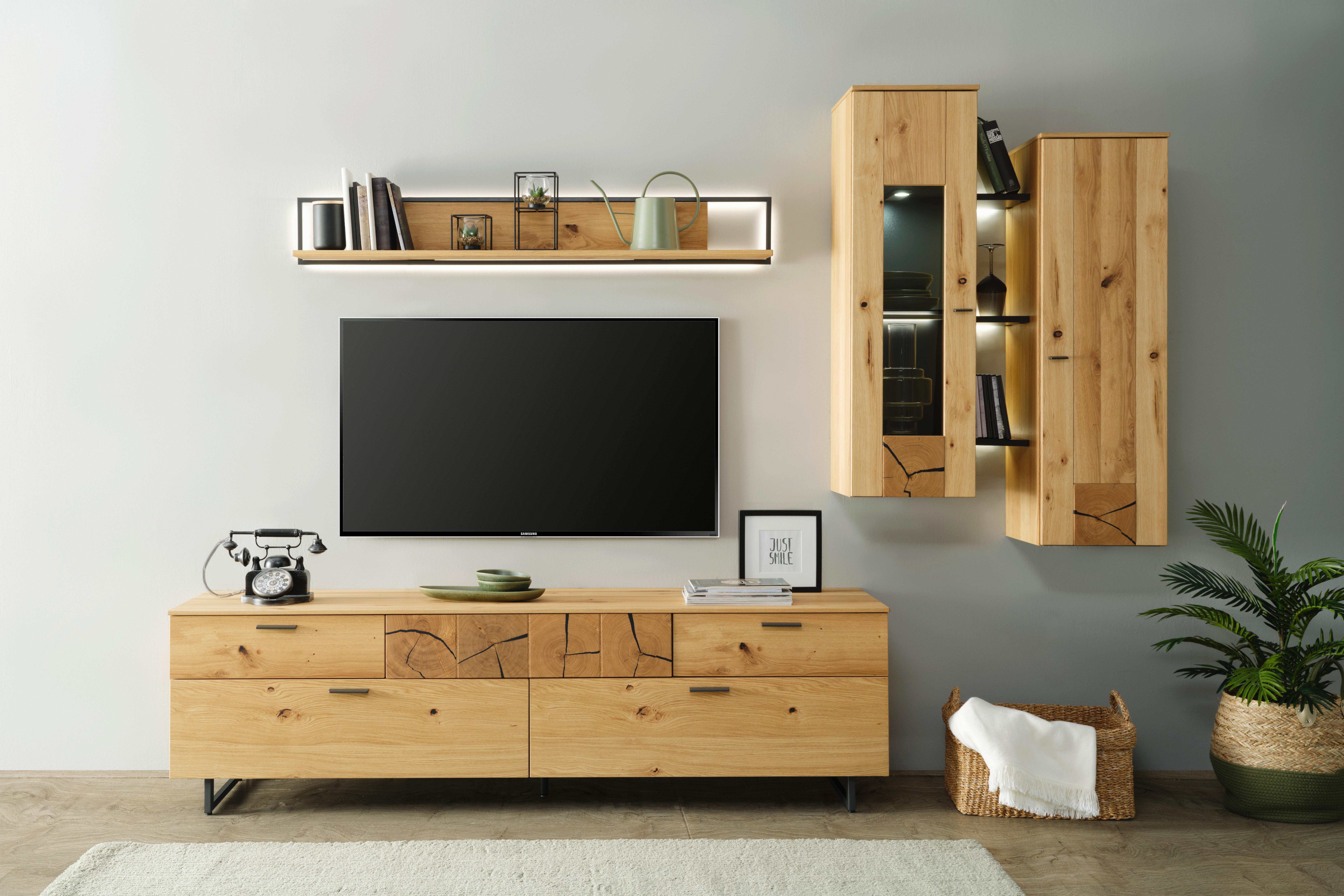 TV-Element in Wildeiche - Wildeiche/Schwarz, Modern, Holzwerkstoff/Metall (203/59/50cm) - Premium Living