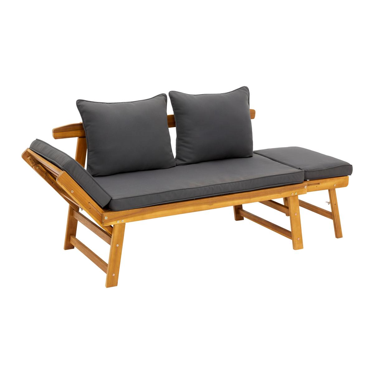 Gartenliege Pia Dunkelgrau Akazie/Outdoorstoff - Dunkelgrau/Akaziefarben, MODERN, Holz/Textil (143-190/68/75cm) - Bessagi Garden
