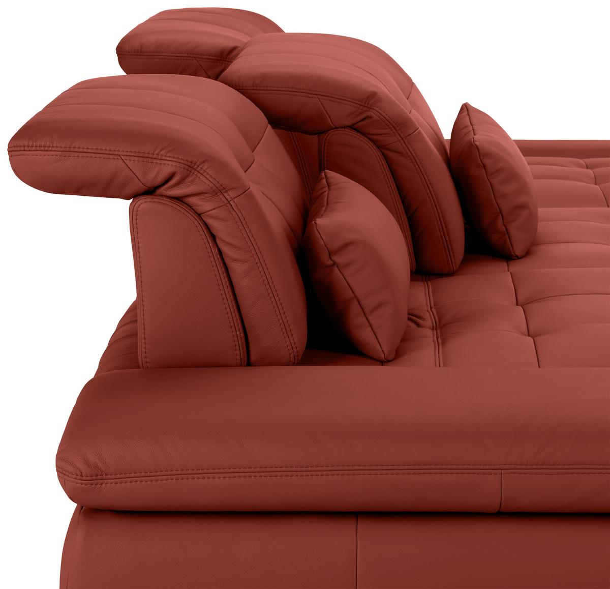 Wohnlandschaft Sanfino Leder Weinrot - Chromfarben/Weinrot, KONVENTIONELL, Leder/Metall (305/79-96/199cm) - Premium Living