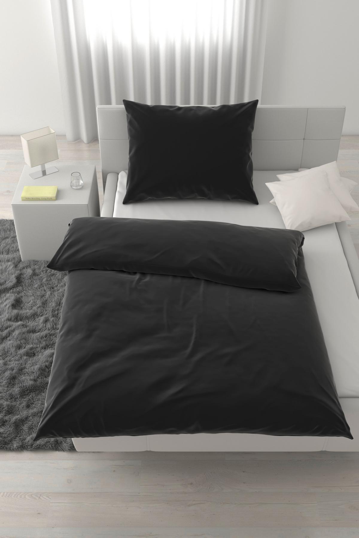 Ágyneműhuzat-garnitúra Pamutszatén Xenia Uni - fekete, Modern, textil (140/200cm) - Premium Living
