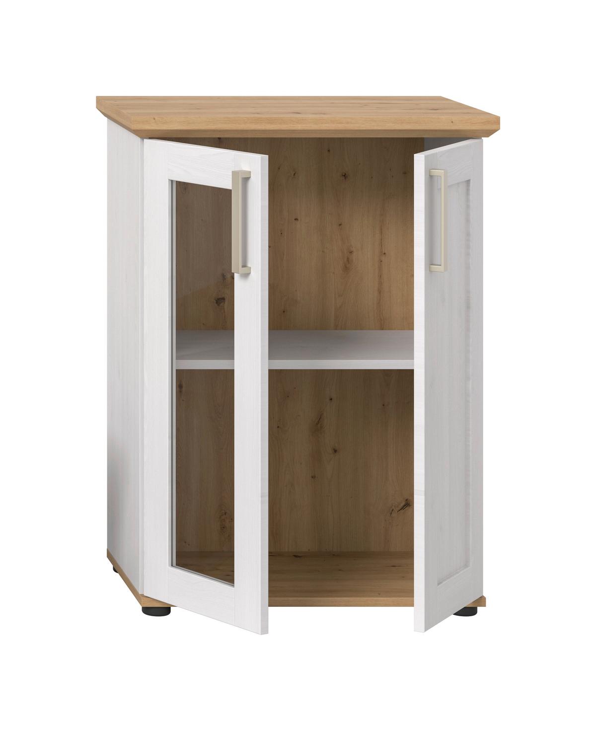 Vitrina Verona, Bela, Barva Macesna - srebrne barve/črna, Design, umetna masa/leseni material (64/88/37cm) - Livetastic