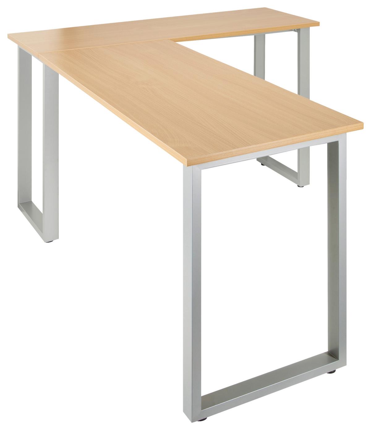 Kotna Pisalna Miza Workspace Basic I, Srebrna, Barva Hrasta - srebrne barve/barve bukve, Basics, kovina/leseni material (165/120/75cm) - MID.YOU