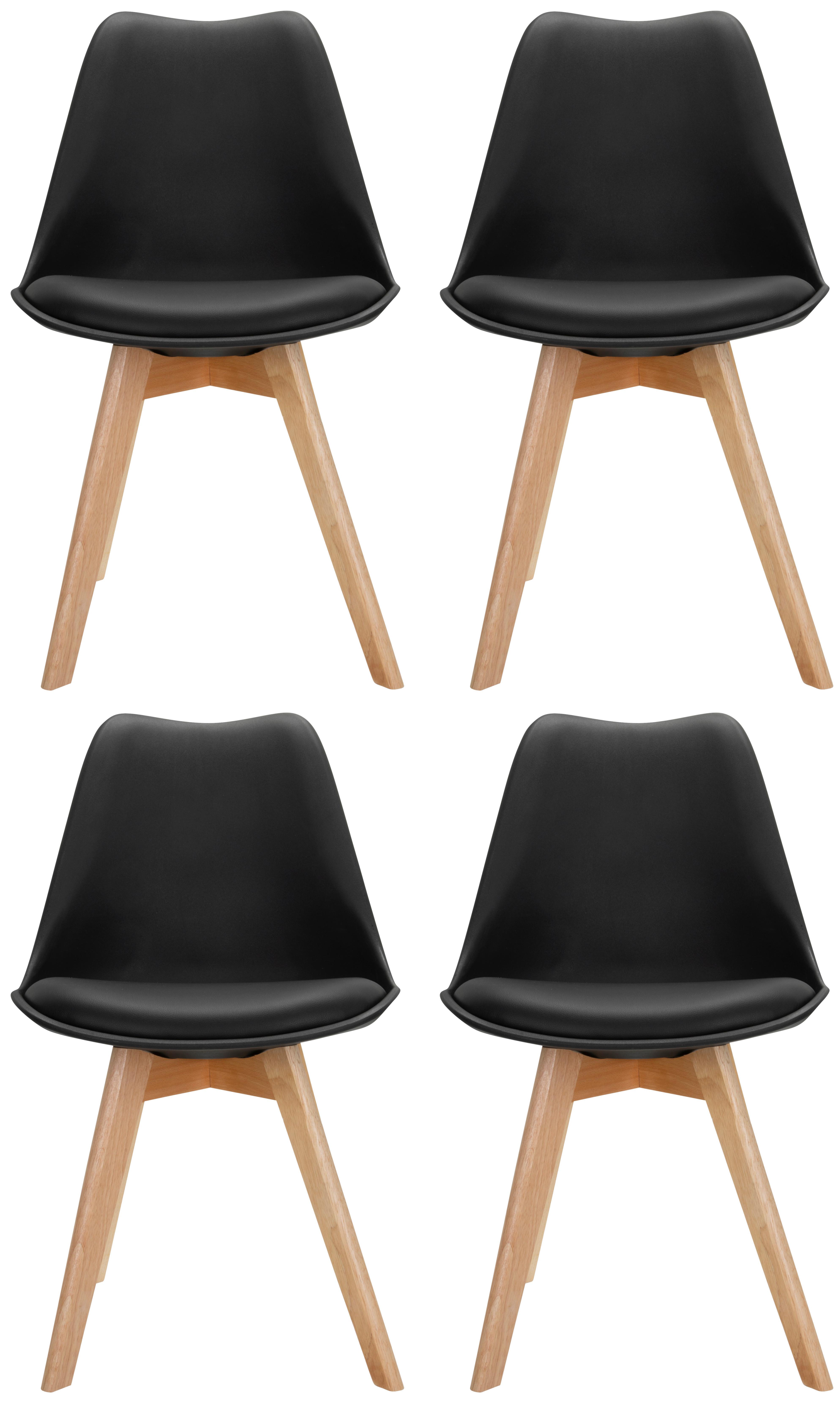 Set Stolov Scandi, Črna, Bukev, 4-Delni - črna/barve bukve, Moderno, umetna masa/tekstil (748/87/56cm) - MID.YOU
