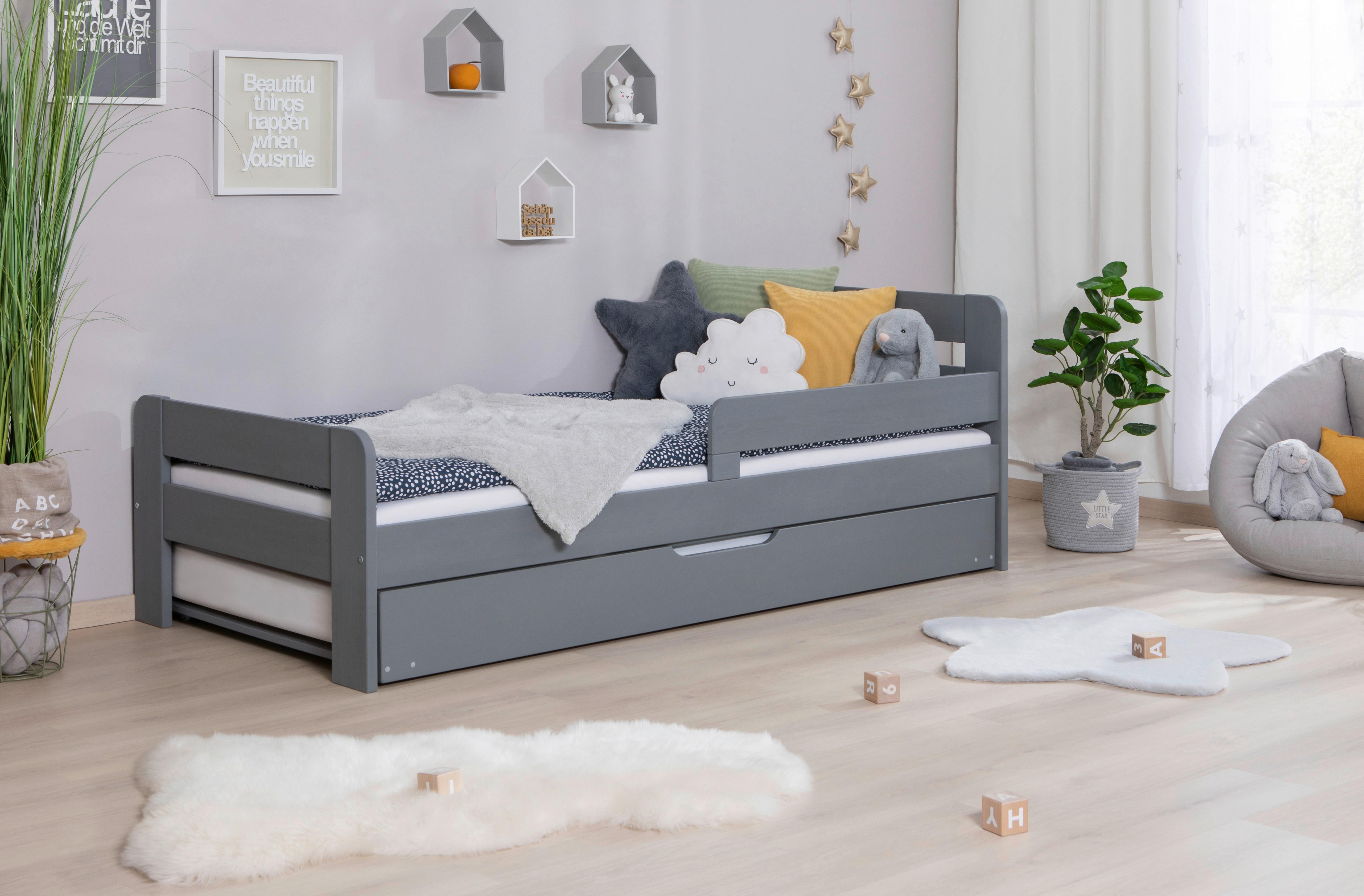 Bett Bennet mit Ausziehbett ca. 90x200 cm Hellgrau - Hellgrau, MODERN, Holz (90/200cm) - MID.YOU