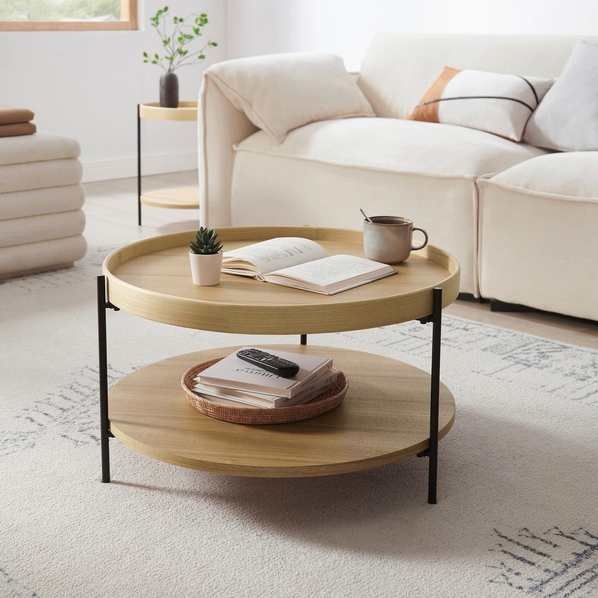 Klubska Miza Rund, Barva Hrasta - črna/barve hrasta, Design, kovina/leseni material (69/39cm) - Livetastic