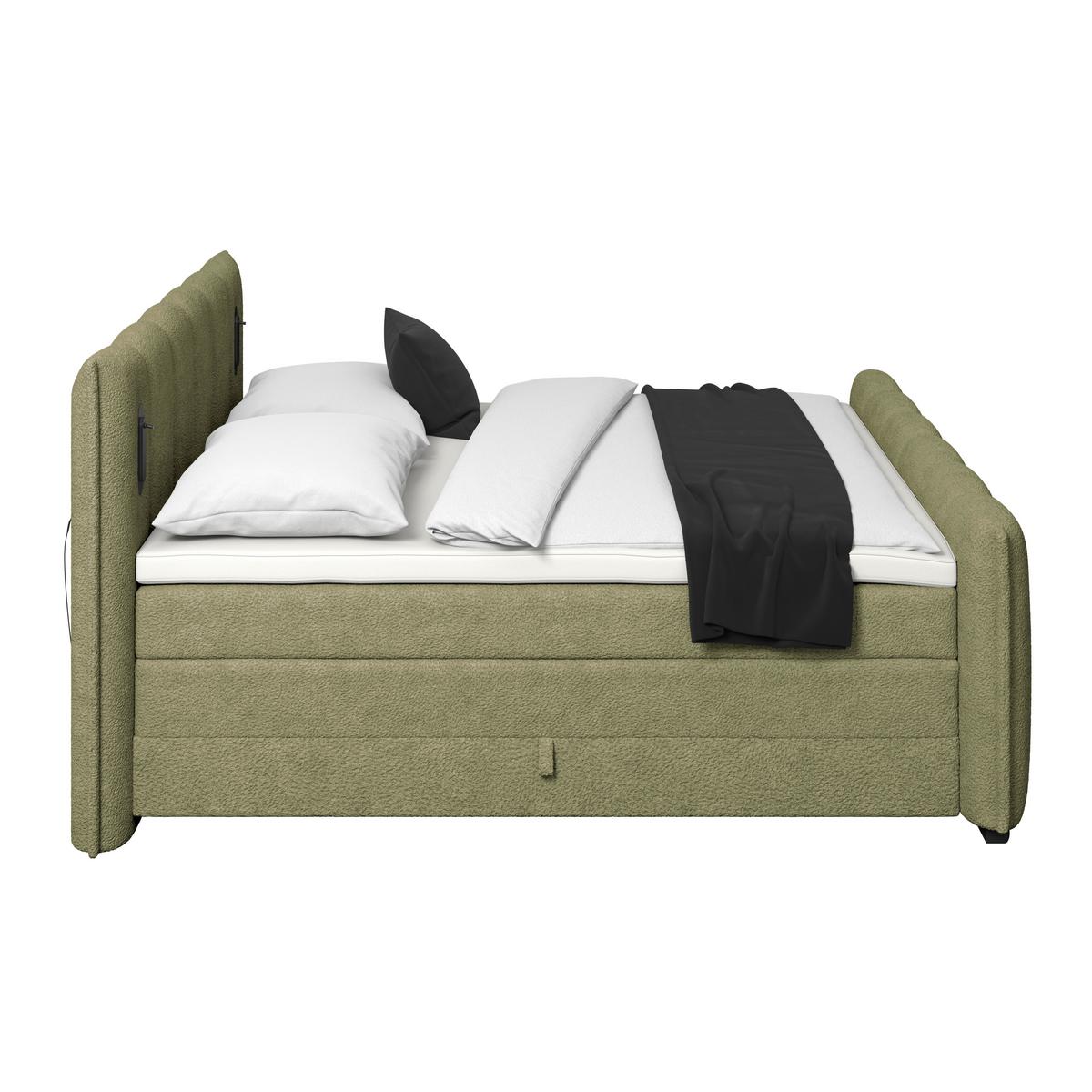 Boxspring Krevet Elysia - zelena/crna, Trend, drvni materijal/drvo (200/220cm) - Premium Living