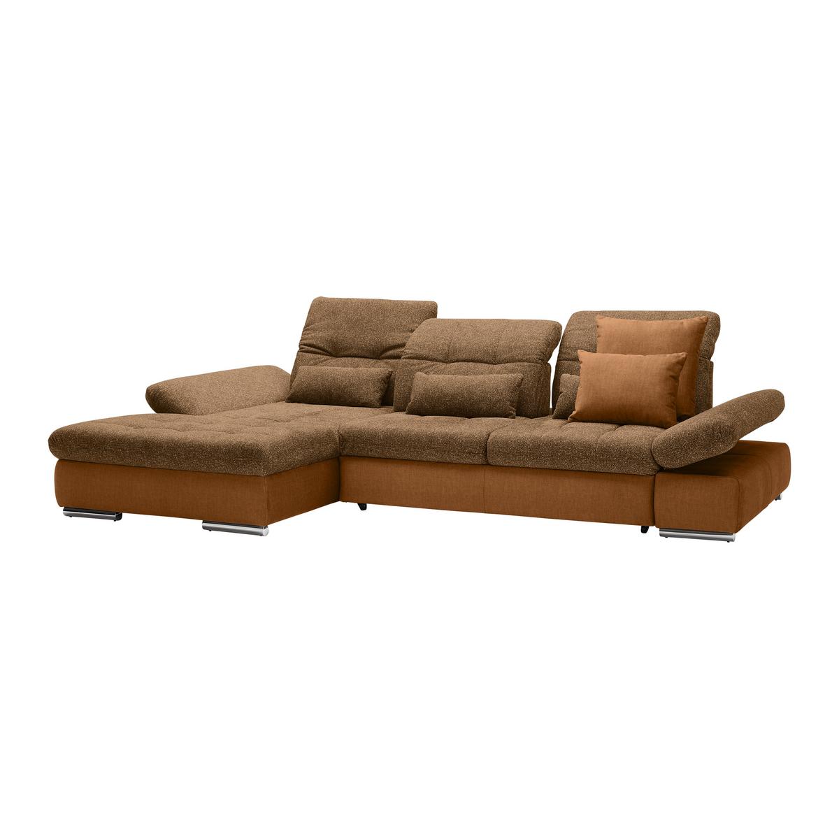 Wohnlandschaft Sanfino Cognac/Senfgelb - Chromfarben/Cognac, KONVENTIONELL, Holz/Textil (199/79-96/305cm) - Premium Living
