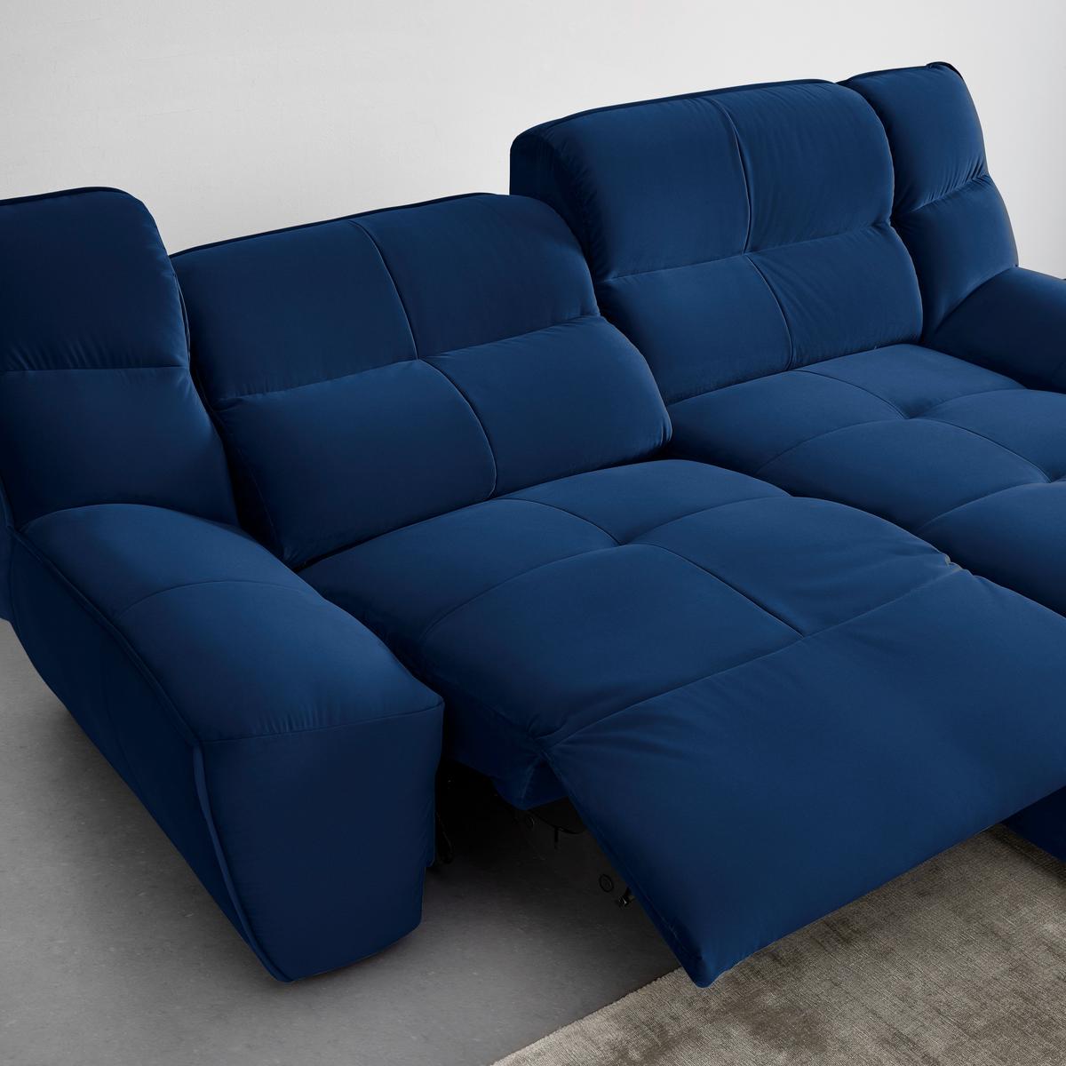 Wohnlandschaft Wega Blau Samt mit Relaxfunktion - Blau, MODERN, Textil/Metall (220/88/165cm) - Bessagi Home
