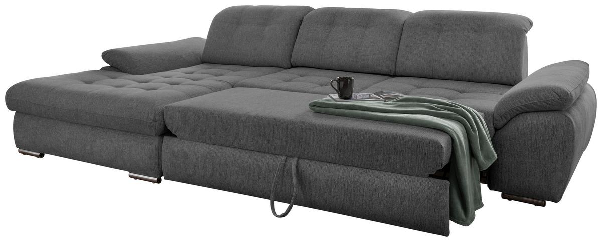 Ecksofa Rigatti mit Bettkasten ca. 184x314 cm Graubraun - Chromfarben/Graubraun, MODERN, Textil/Metall (184/314cm) - Livetastic