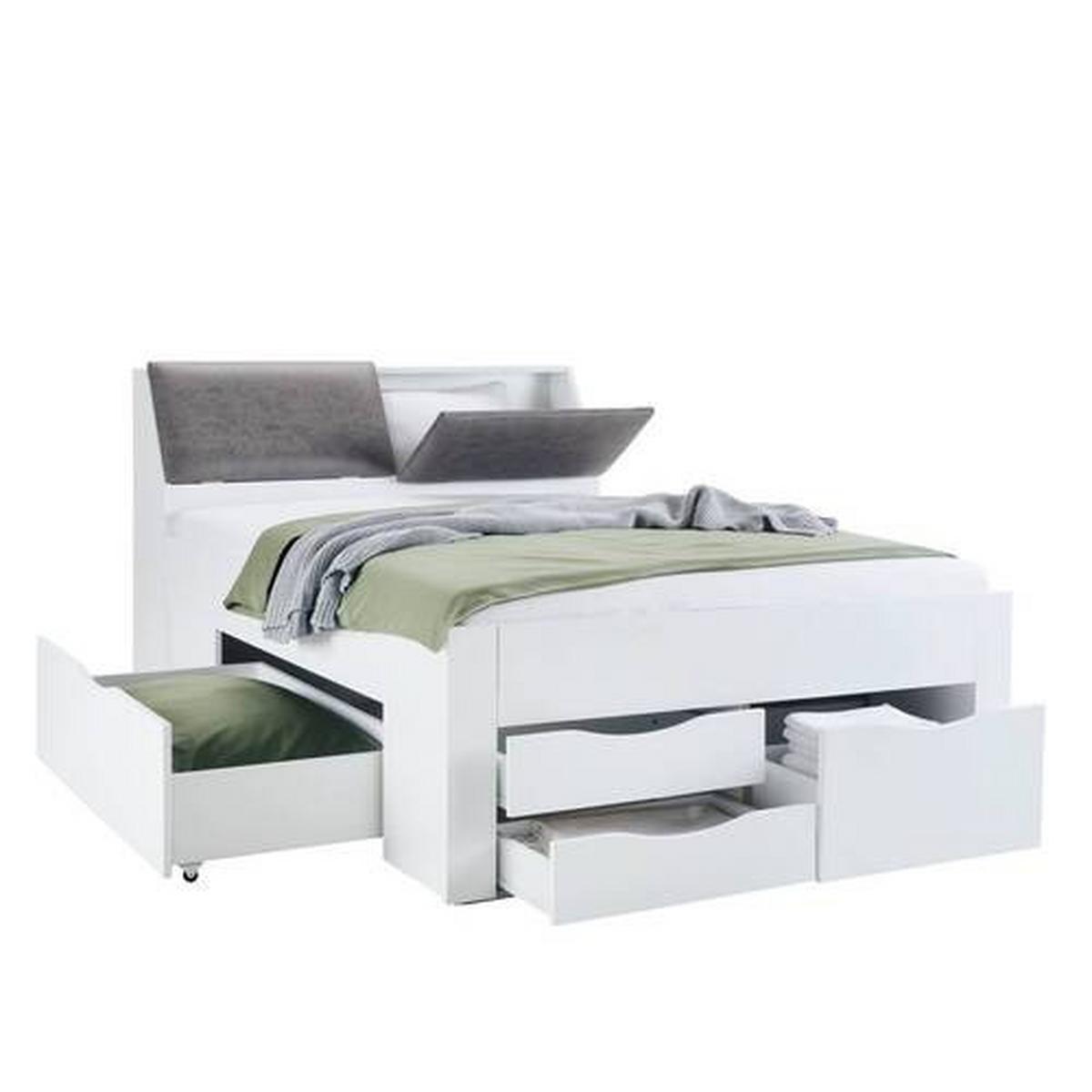 Stauraumbett in Weiss ca. 140x200cm - Weiss/Grau, Konventionell, Holzwerkstoff/Textil (140/200cm) - Mömax