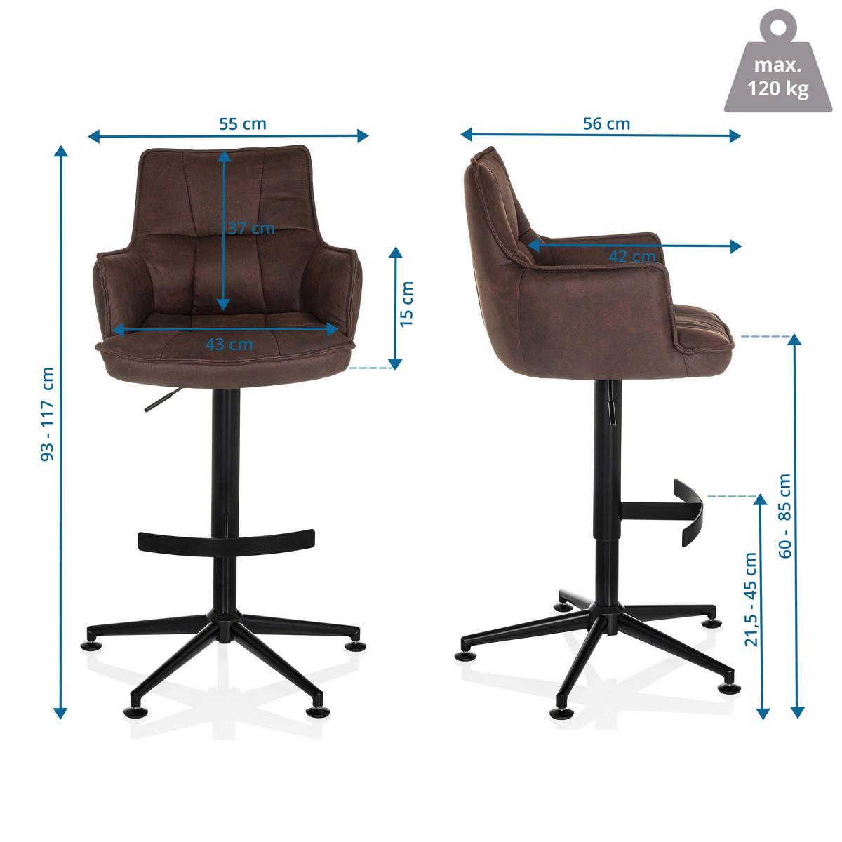 Barski Stol Solao Life High, Rjava - črna/rjava, Moderno, kovina/umetna masa (55/93/56cm) - MID.YOU